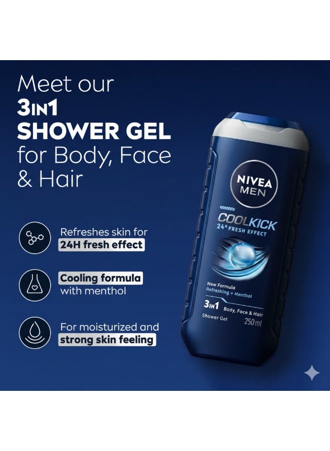 NIVEA MEN 3 In 1 Cool Kick Shower Gel Pack Of 3 250ml - Image 2
